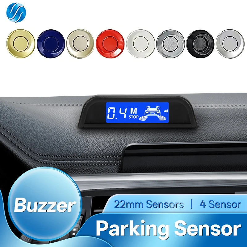 HIPPCRON Auto-Einparkhilfe-Set mit Summer, LCD-Bildschirm, 22mm Rückfahrradar, Tonalarm, Anzeigesystem, 12V, Weiß/Schwarz