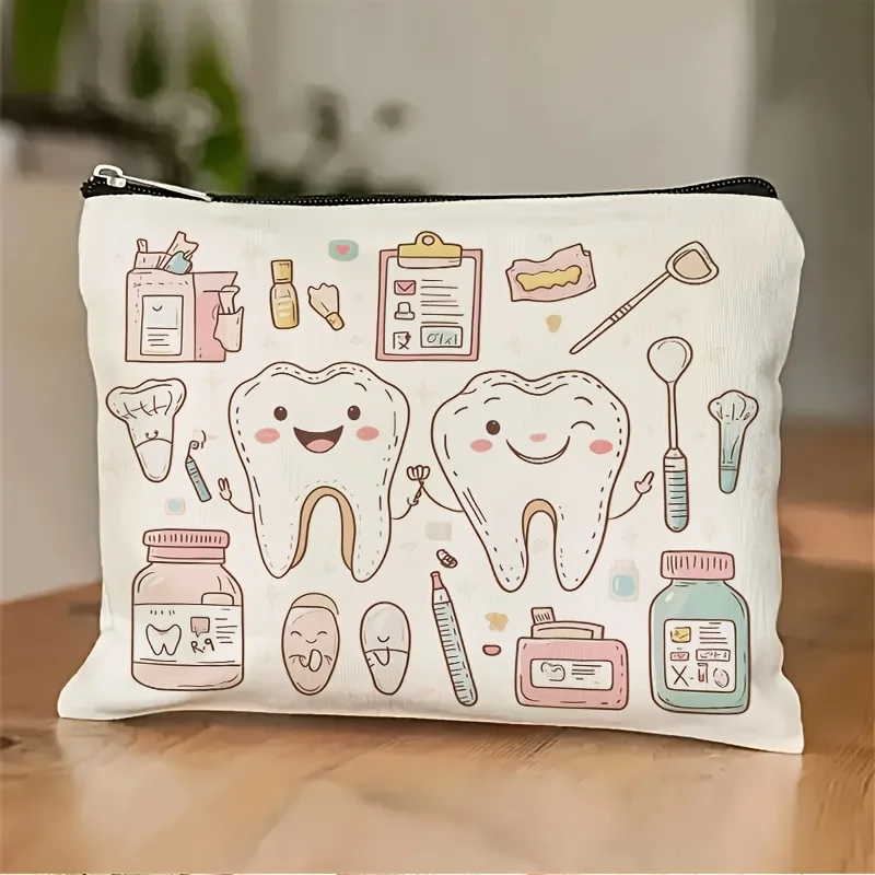 ALovely tooth patterned makeup bag - multifunctional large capacity portable makeup bag, perfect travel zipper pouch organizer.