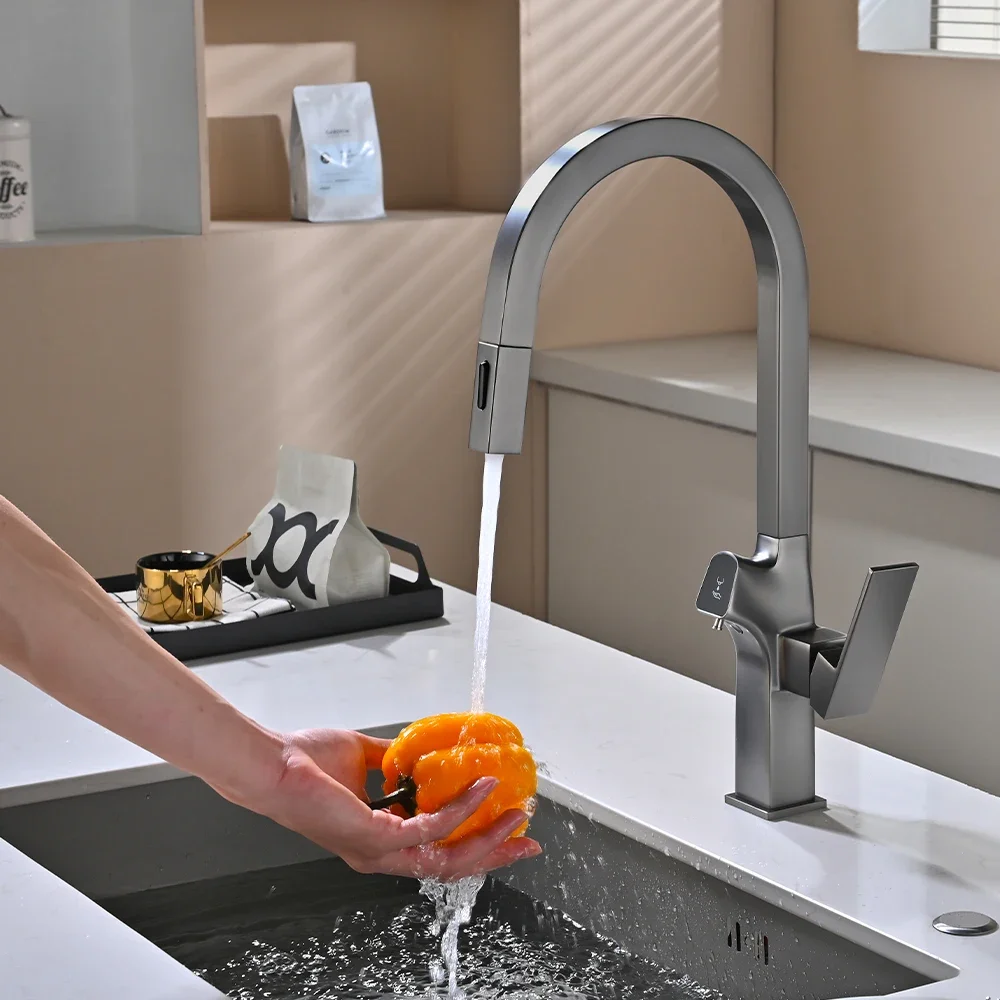 SKOLL Kitchen Faucet with Pull-Out and Universal Rotation, Equipped with Automatic Sensor Soap Dispenser Hot and Cold