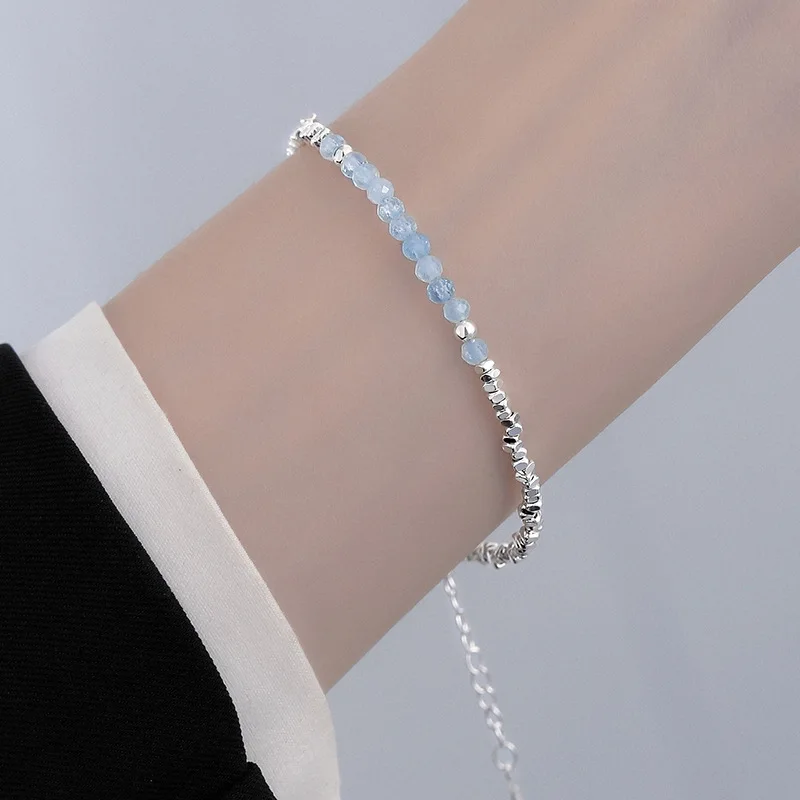 New 925 Sterling Silver Blue Beads Bracelet Simple Personality Charm Woman Bracelet Party Gift for Friends Exquisite Jewelry