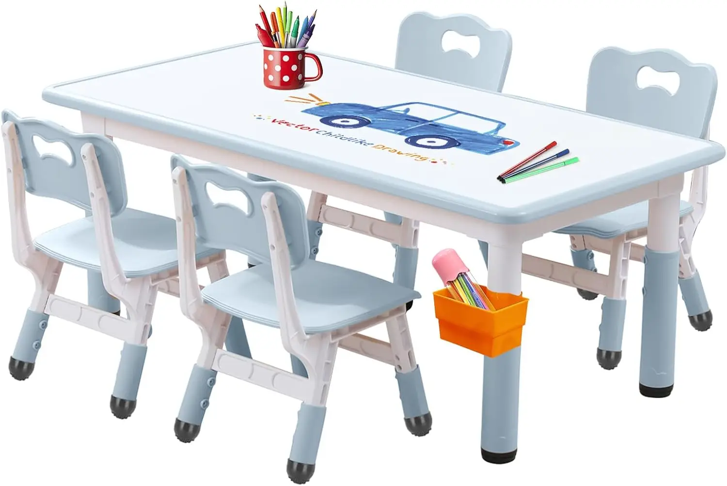 Sea Mist Whiteboard,Chairs Ages 3-12,Kids Table and Chair, Toddler Table and Chair Set, Adjustable Kids Table, Non-Slip Table Le