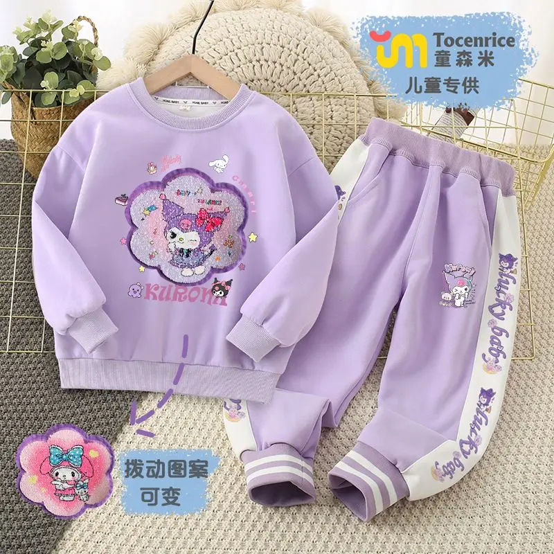 

Cinnamoroll My Melody Anime Kawaii Sanrio Long Sleeve Hooded Pants Set Cute Cartoon Kuromi Children Casual Shirt Clothing Toys