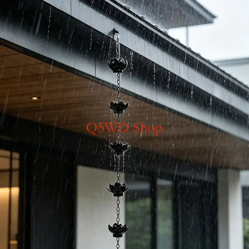 Q5WD Ornamental Iron Rain Chain Weatherproof Rain Chain Unique Garden Decor for Home