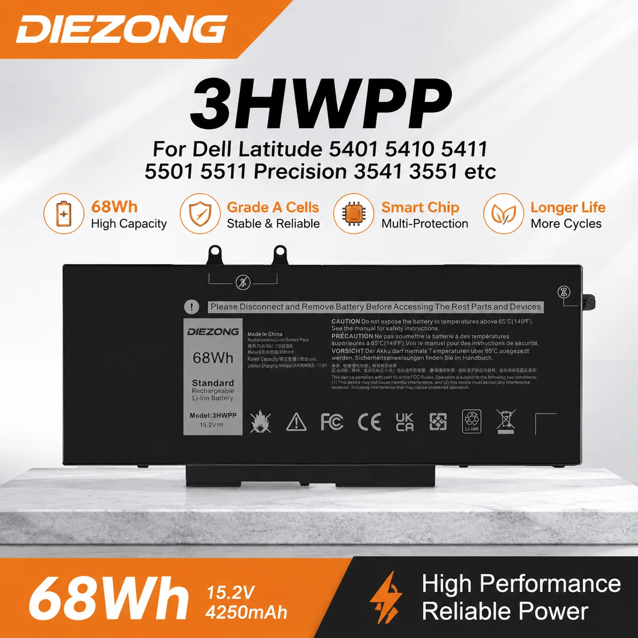 68Wh 3HWPP Battery for Dell  Inspiron 17 7706 2 in 1 Latitude 14 5401 5410 5411 15 5501 5510 5511 Precision 3541 3551 in Stock