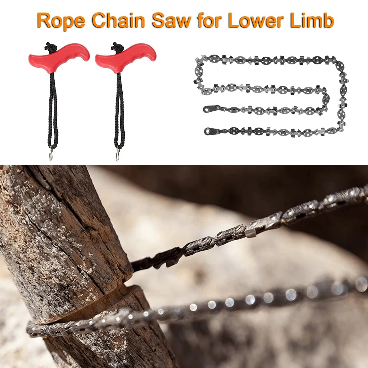 53 Inch Hand Rope Chain Saw Sharp Manual Tree Limb Chain Saw with 68 Teeth Folding Pocket Rope Chainsaw Tree Cutting Tool