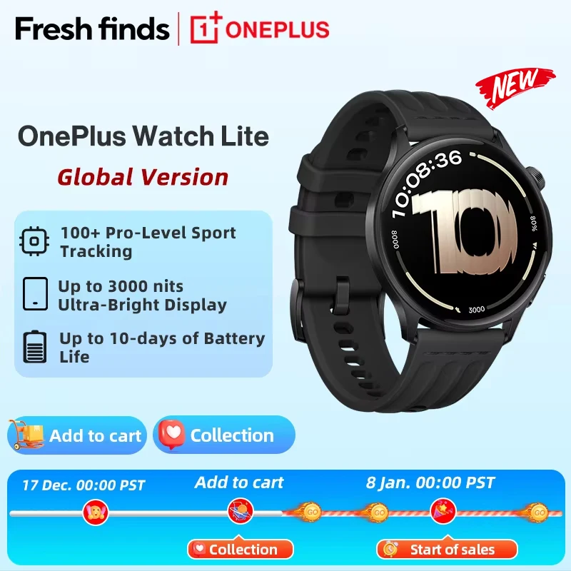 Мировая премьера OnePlus Watch Lite Смарт-часы Глобальная версия До 10-днего срока службы батареи Двухдиапазонный GPS 1,46-дюймовый AMOLED-дисплей