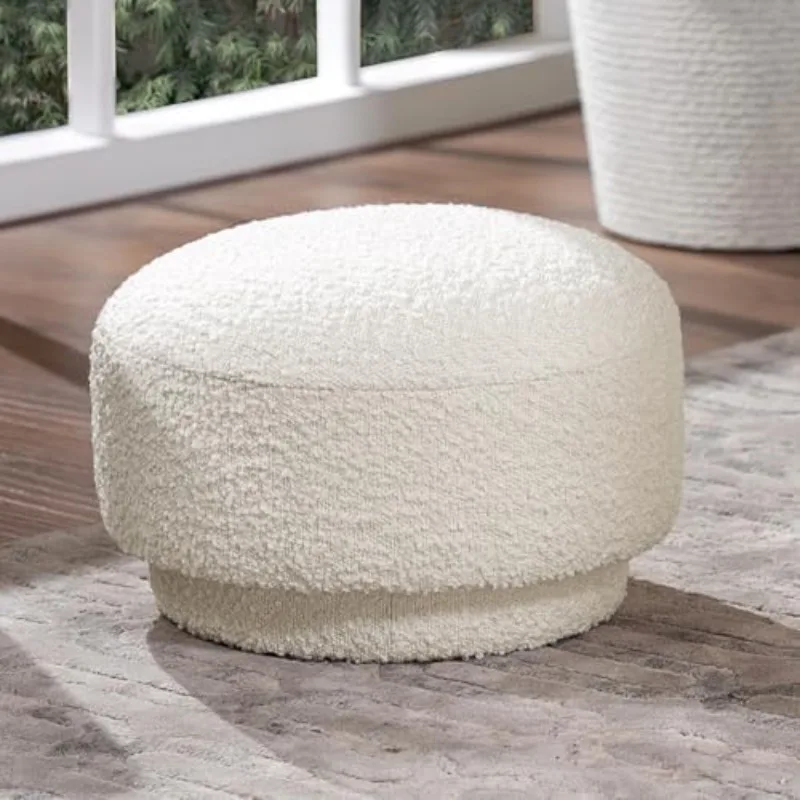 15" Small Foot Stool Ottoman Cute Foot Rest Round Mushroom Ottomans Modern Boucle Footstool Shoe Stool for Couch for