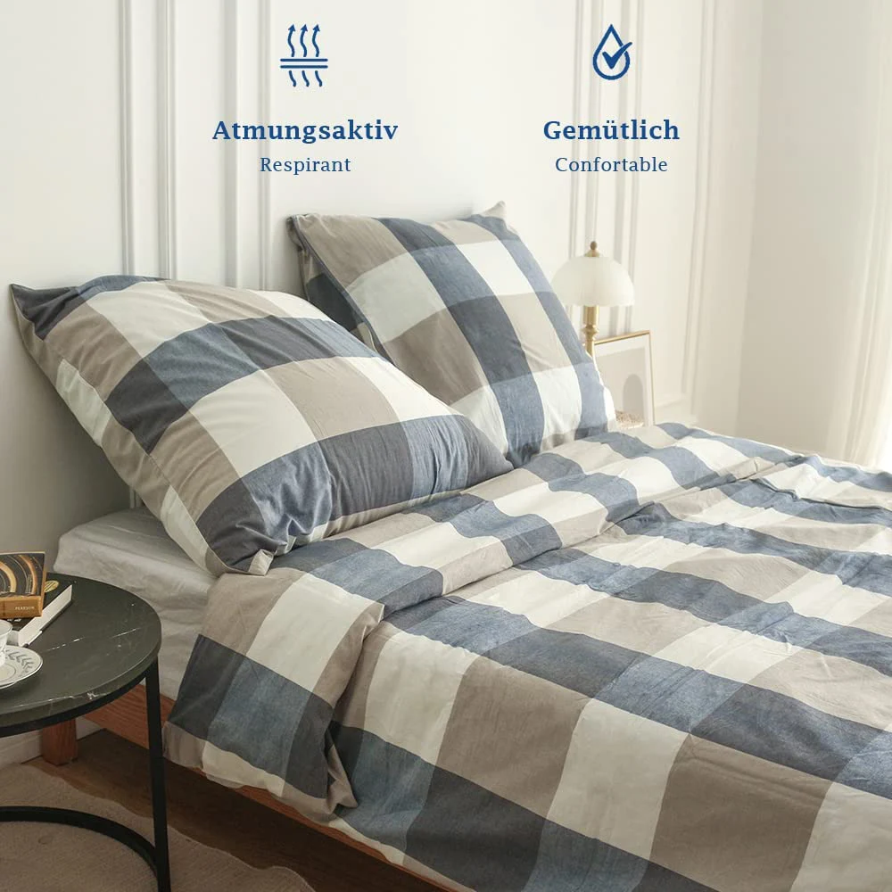 Simple&Opulence 100% cotton 3Pcs Double Bed Linens Bedding Set with thin zipper Pillowcase Duvet Cover comforter Bed Sheet