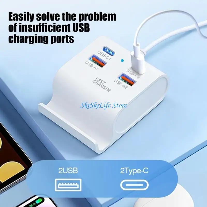 E65E USB C Adapter With 4 Port Including 2 USB And 2 Type C For Phones Tablets And Gaming Consoles Fast Charging
