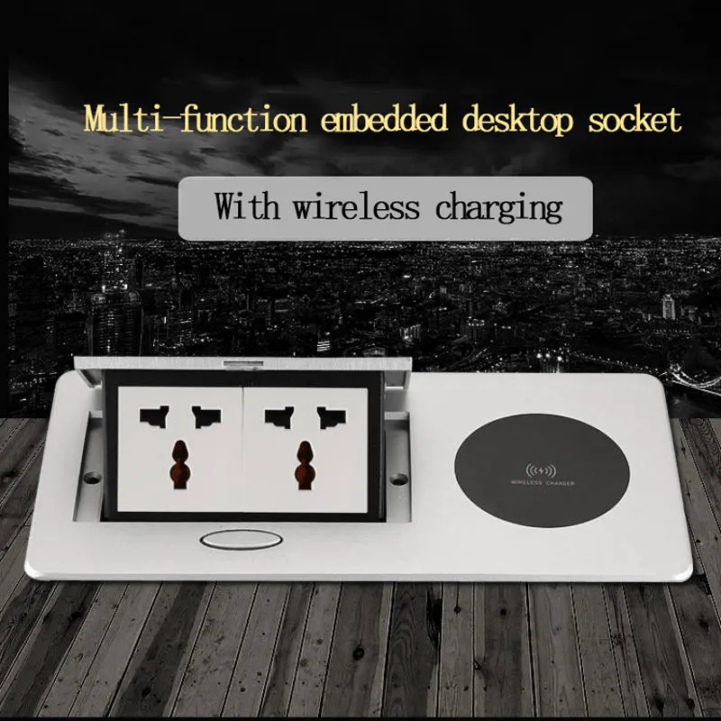 Desktop Socket 45 Type Universal Multifunctional Three-hole Power Socket 250V/13A Wireless Charging Embedded Pop-up EU US Socket