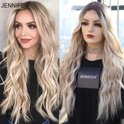 Synthetic Lace Wigs For  Women  26inch Long Wavy Middle Parting  Hair 3 Color optional   High Temperature Fiber Cosplay/Daily