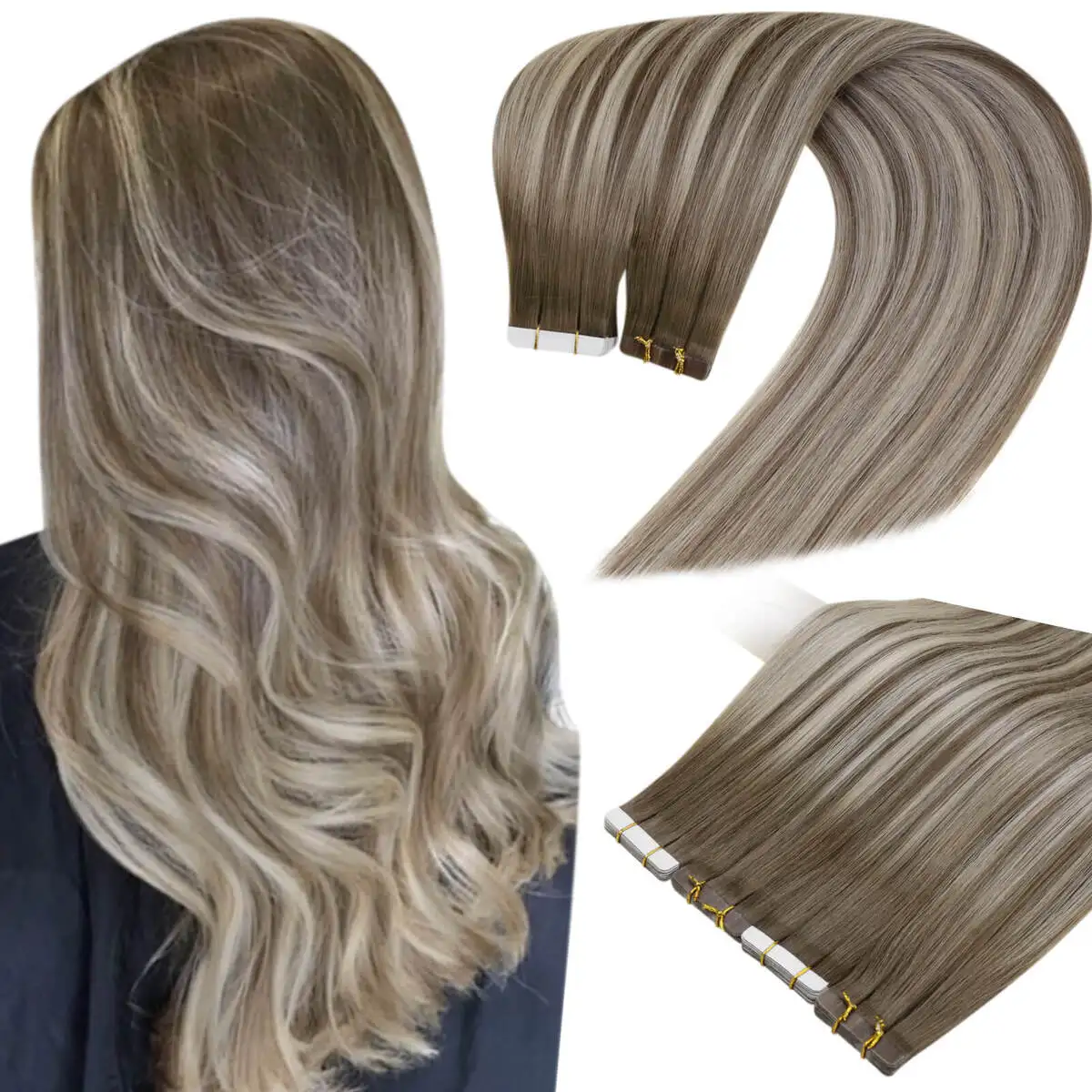 Extensiones de cabello con cinta de inyección YoungSee, 5 uds., cinta de inserción virgen de color oscuro en cabello humano Real para cabello corto