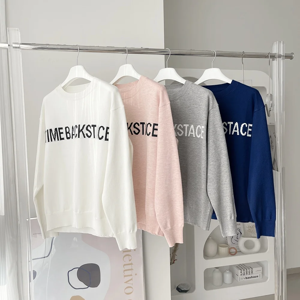 

Elastic Wool Knitwear round Neck Letter Super Versatile Commute Style Long Sleeve Regular Length Color Women's Sweater
