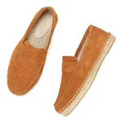 Men's Jute Espadrilles Slip on Loafers Cow Suede Leather Casual Shoes