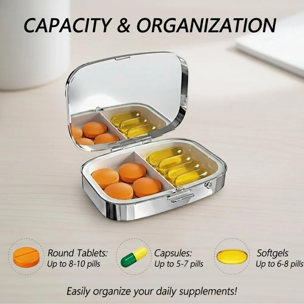 Multi-functional Metal Sardine Print Pill Box Cute Mini Pocket Pill Case Cartoon Ocean Style Sardine Jewelry Box Vitamins Pills