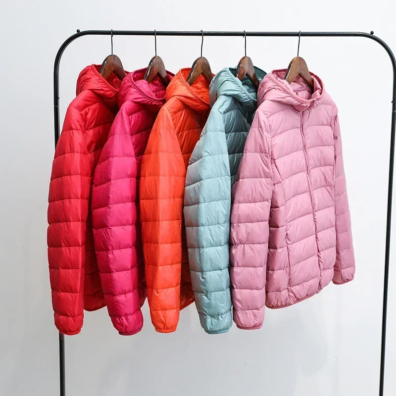 Chaqueta de plumón ultraligera para mujer, Parkas básicas de terciopelo con capucha, prendas de vestir de otoño e invierno, novedad de 2024