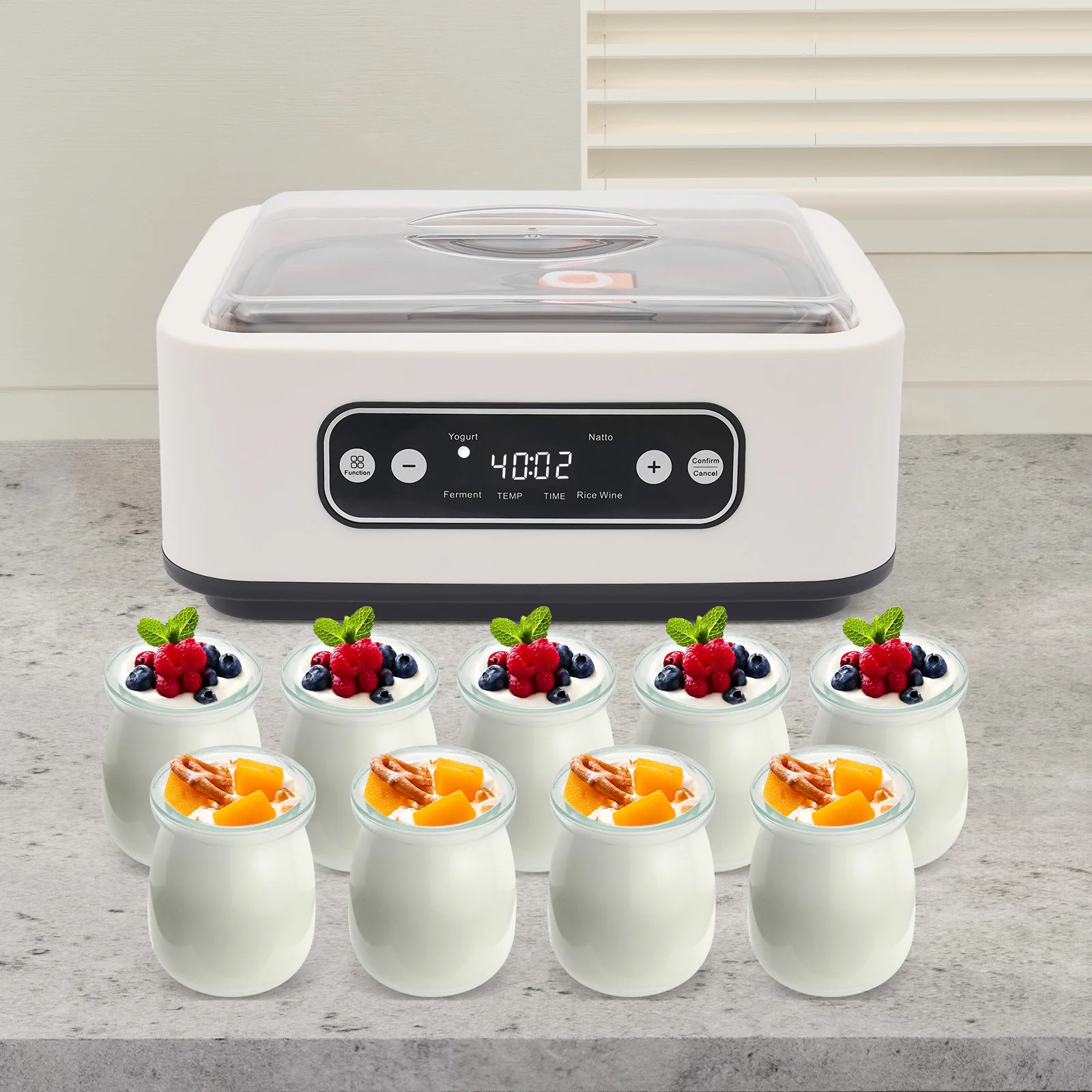 

1.6L Yoghurt Maker for Household, Small Automatic Smart Yoghurt Making Machine, Modern Creamy-white Yoghurt Maker with 9 Cups