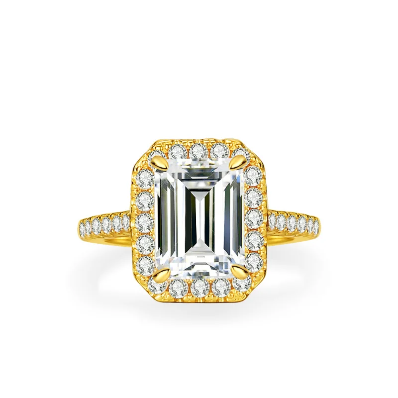 Emerald Cut 3 Carat Moissanite Ring 925 Sterling Silver Yellow Color Woman Engagement Gift