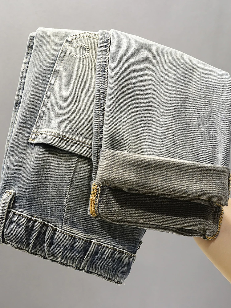 Pantalones vaqueros elásticos Waisand para hombre, pantalones finos Retro americanos holgados adelgazantes de nueve piezas, pantalones largos cómodos y transpirables