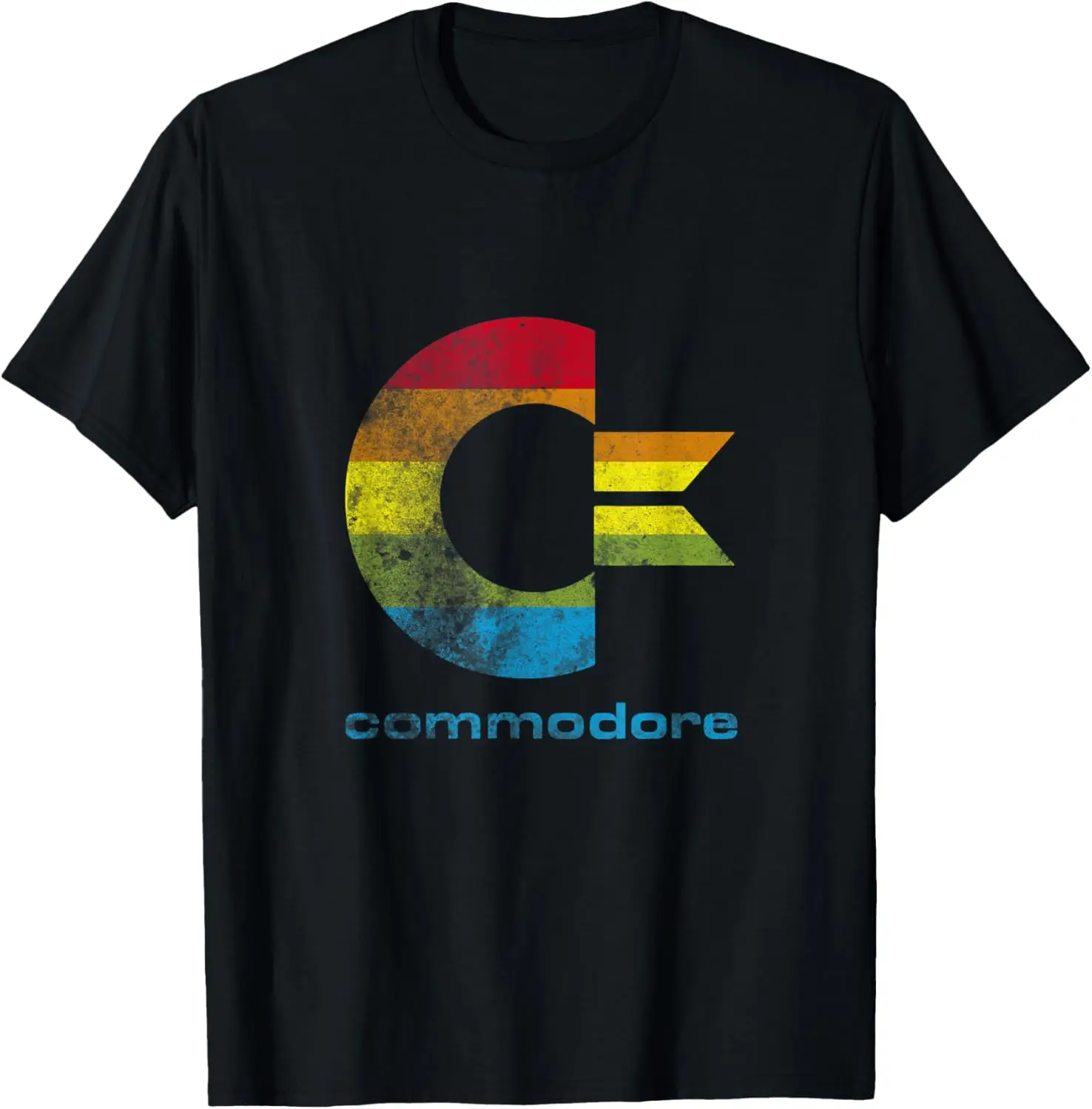 COMMODORE - C64 - Uppercase Rainbow Colour Stripes Effect T-Shirt