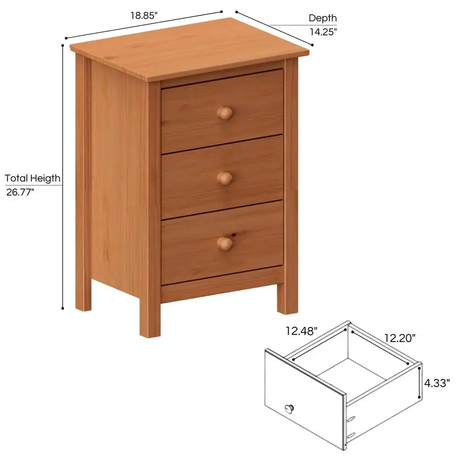 منضدة طويلة مع 3 أدراج طاولة بجانب السرير من خشب الصنوبر الصلب مع تخزين واسع وطاولة جانبية بتصميم مستدام لـ B