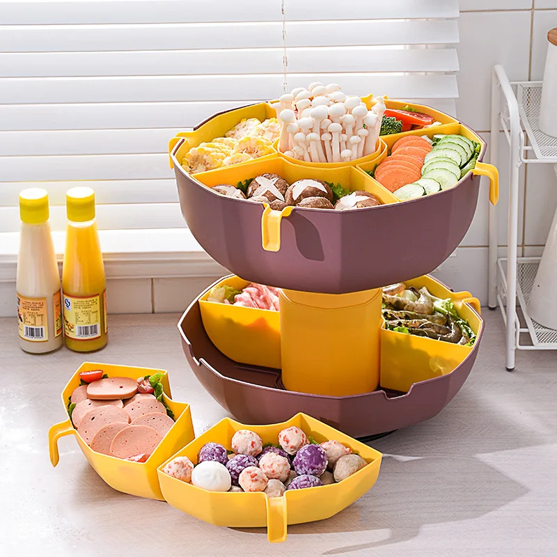 

Multifunctional Rotating Drain Vegetable Basket Strainers Reusable Multi grid Vegetable Fruit Platter organizer Home Kitchen