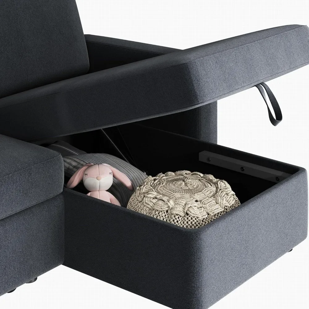 Sectional Sofa L-Shaped Sofa Couch Bed w/Chaise & USB, Reversible Couch Sleeper w/Pull Out Bed & Storage Space image 5