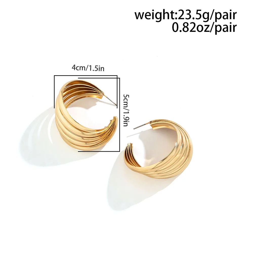 Vintage Striped Metal Hoop Earrings For Women Simple Party Gift Holiday Sporty Fashion Jewelry Earrings Ear Accessories