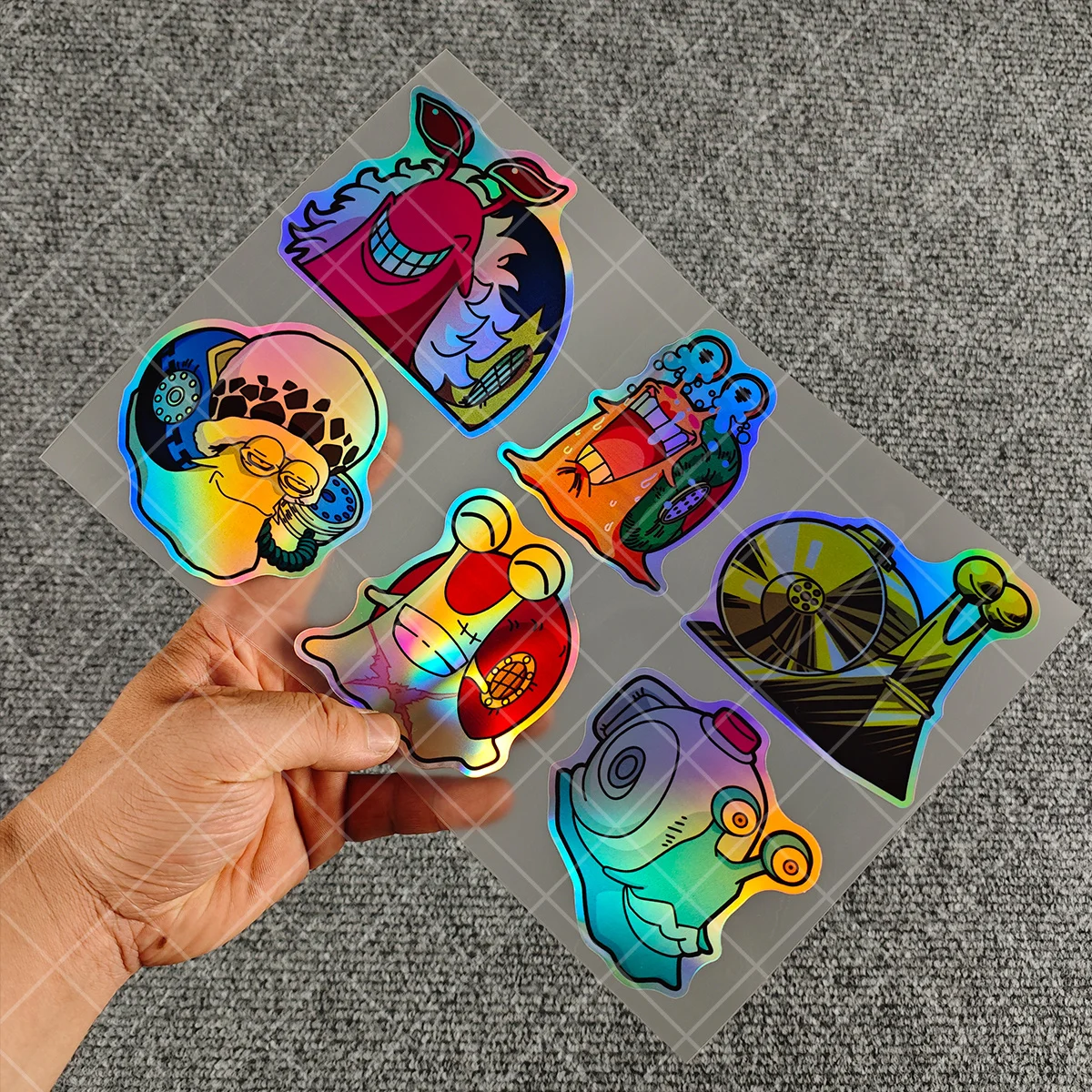 6 pieces of Den Den Mushi communication phone stickers, anime car decals, scooter and PC case protective stickers