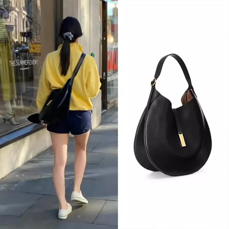 Black Tote bag Large capacity underarm bag Soft dumpling bucket bag pu leather/suede brown semi round shoulder crossbody bag sac