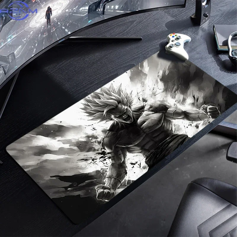 Monochrome Ink Art Fierce Anime Warrior Graphic Mouse Pad, Rubber Non Slip Backing, Smooth Surface Gaming Desk Mat for Gaming an