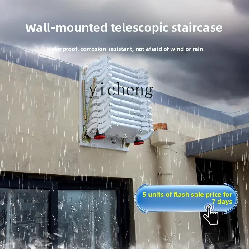 i10.12-Foldable Adjustable Duplex Indoor Outdoor Thickened Retractable Ladder Wall-Mounted Attic Telescopic Staircase