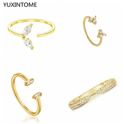 Minimalist Thin Crystal Leaf Rings For Women Engagement Wedding Jewelry Fashion Gift Korea Female Resizable Opening Rings