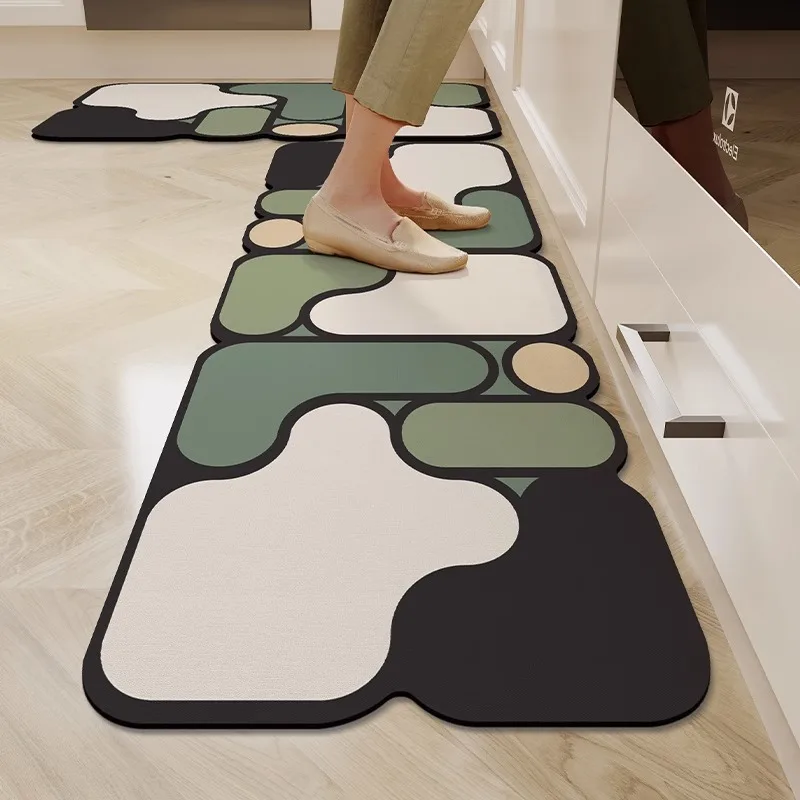 VIKAMA 1/2PCS Kitchen Floor Mat Diatom Mud Absorbent Mat Washable Irregular Anti-slip Carpet Oil Absorbent Anti-Fouling Foot Mat