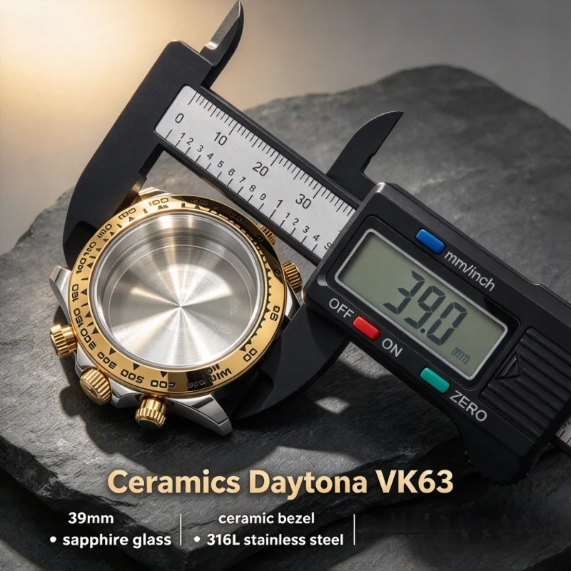  Daytona Parts Multifunction Watch Case Steel Bracelet Sapphire Glass 39mm VK63A Movement Fits 29.5mm Dial 20mm Watch Strap