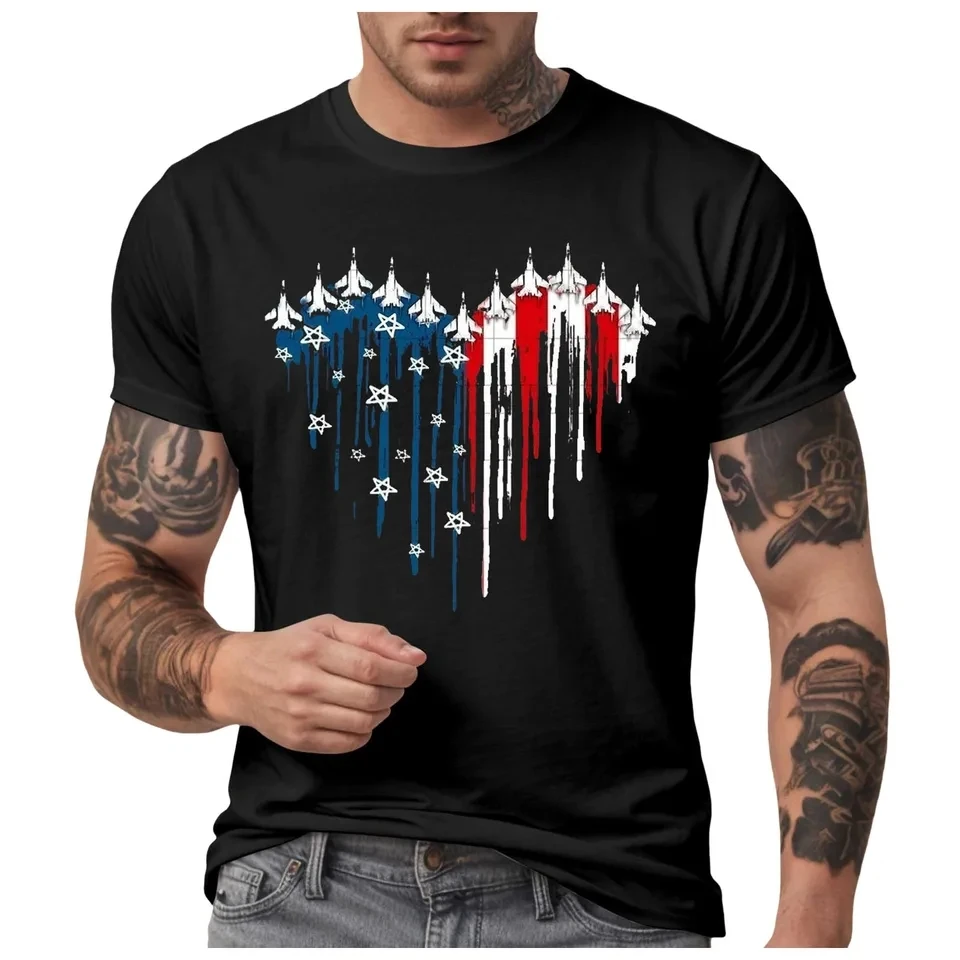 American USA Flag Men's 3D Print T Shirt Independence Day Short Sleeve O-Neck T-Shirts USA Patriotic Tee Tops 4th of July