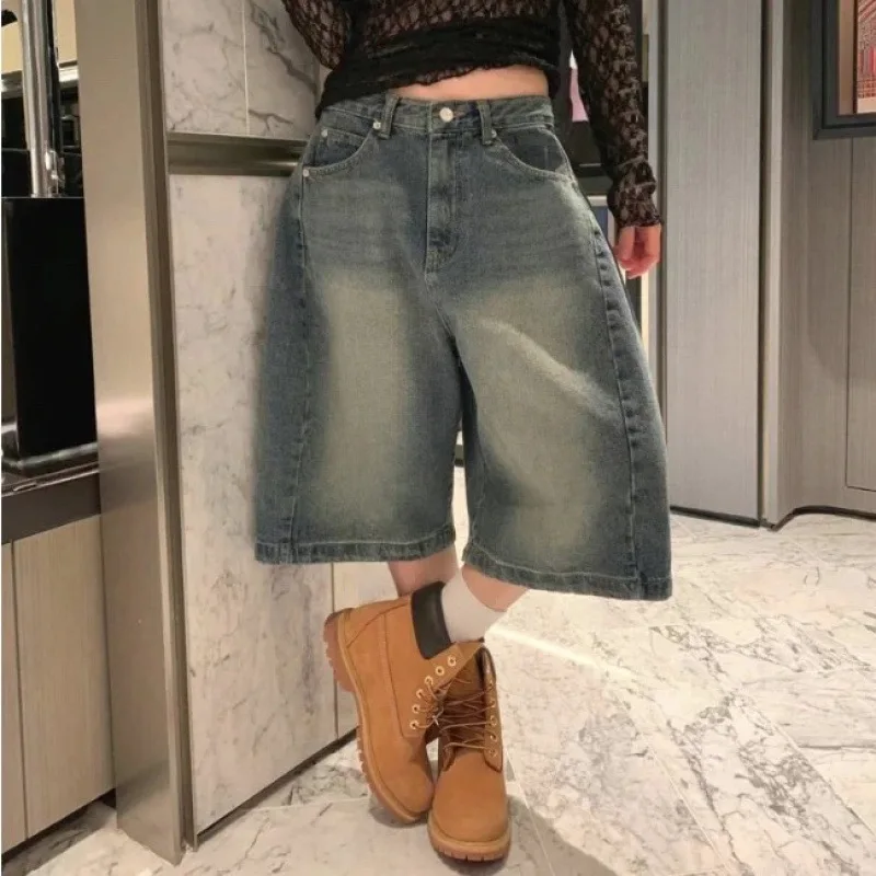 

Y2K Womens Cropped Pants High Street Fashion Vintage Loose Jeans Cool Slimming Look