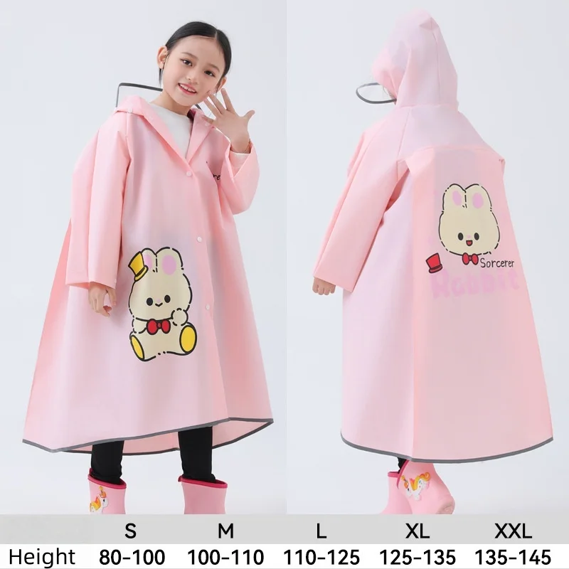 Children's Raincoats With Zippers Boys Girls Cartoon Raincoats Backpack-Style Design Reflective Strips Long-Sleeved Raicoats