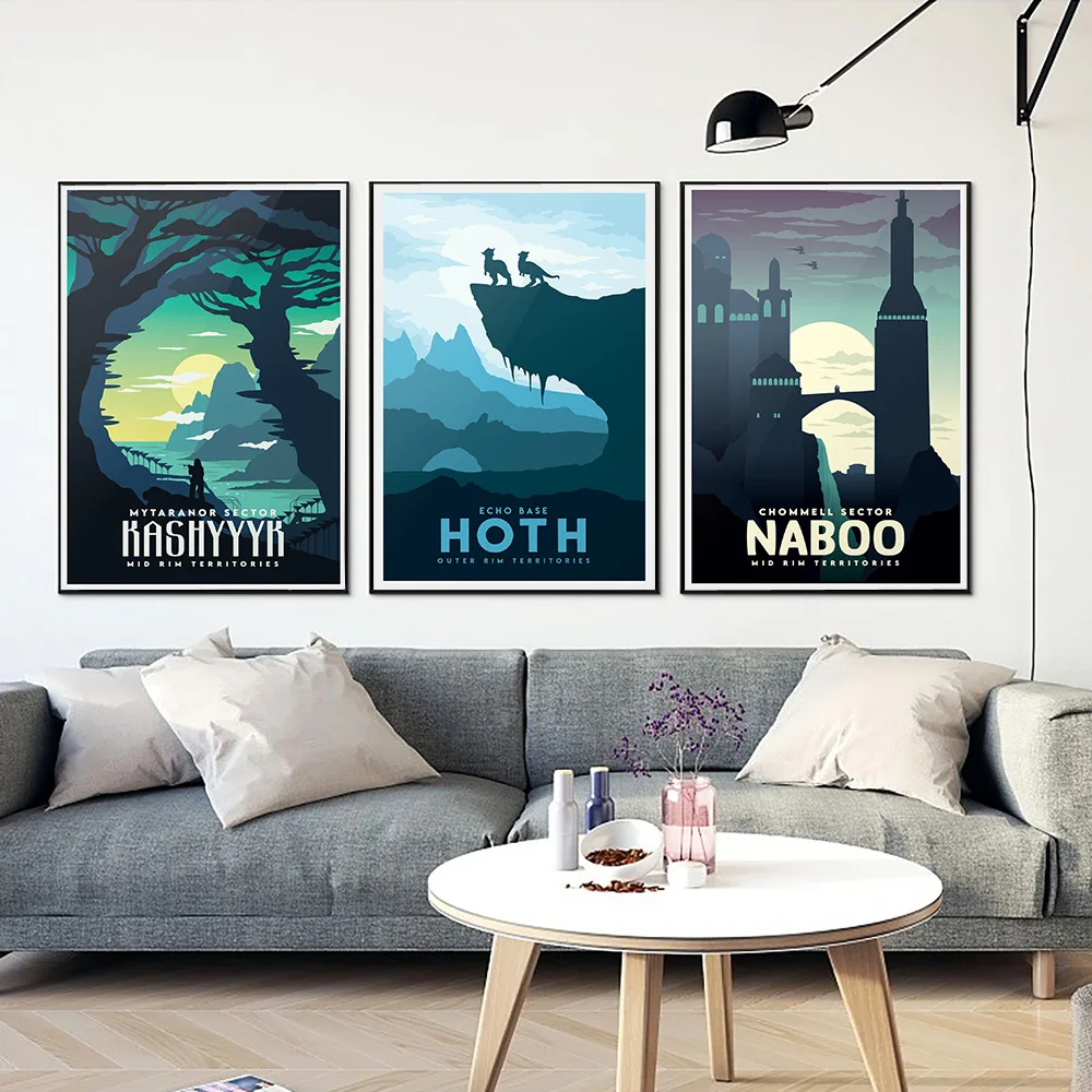 Tatooine Endor Hoth Print Vintage Art Painting Travel Movie Retro Minimalist Poster Landscape Poster Wall Art Picture Home Decor