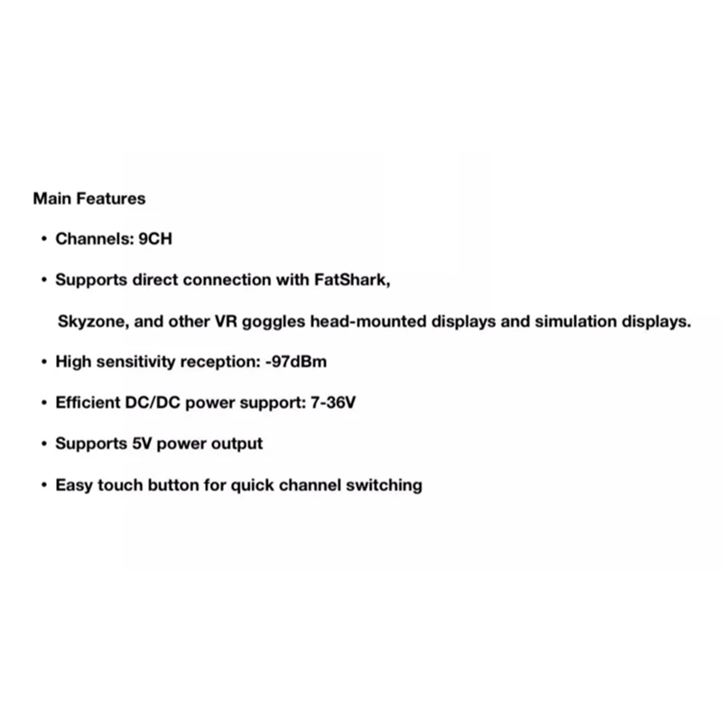 1.2G 1.3G VRX con audio 9 canali Ricevitore video FPV 7-36V PAL/NTSC per Fatshark Skyzone e altri occhiali VR