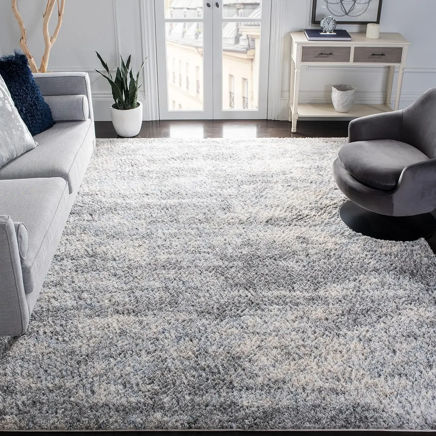 Berber Shag Collection Area Rug - 8' x 10', Grey Blue & Cream, Modern Abstract Design, Non-Shedding & Easy Care, 1.2-inch Thick