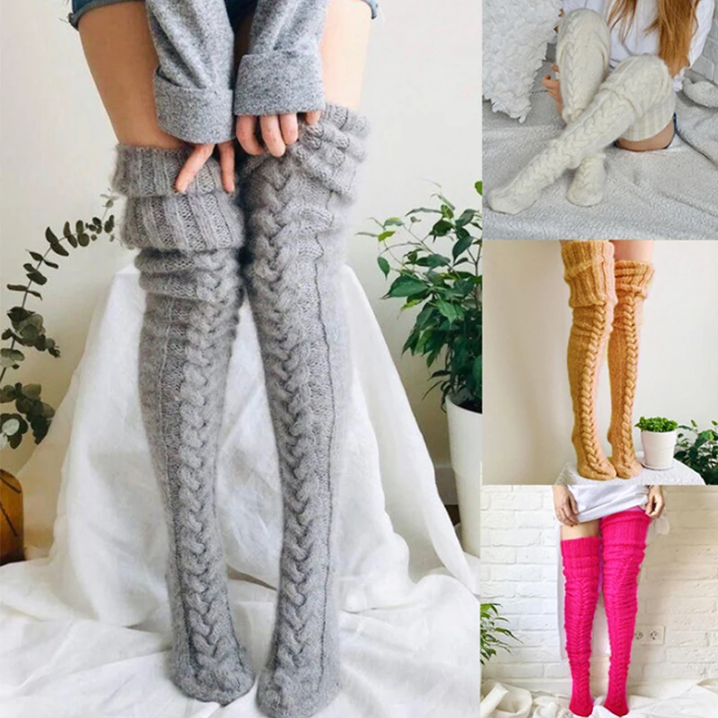 Cute Long Socks Lolita Leg Warmer Knitted Woollen Foot Warmer Stockings Autumn Winter Woman Knee-High Socks Leisure Loose Socks