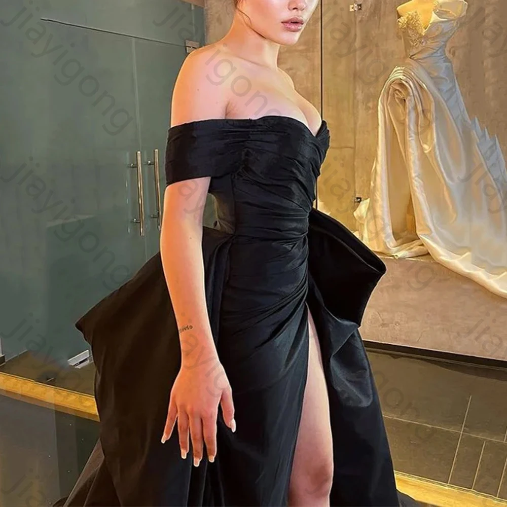 فساتين سهرة أنيقة مكشوفة الكتف وأكمام قصيرة على شكل قلب رائعة عالية الجودة بفتحة جانبية للحفلات الراقصة حسب الطلب #3