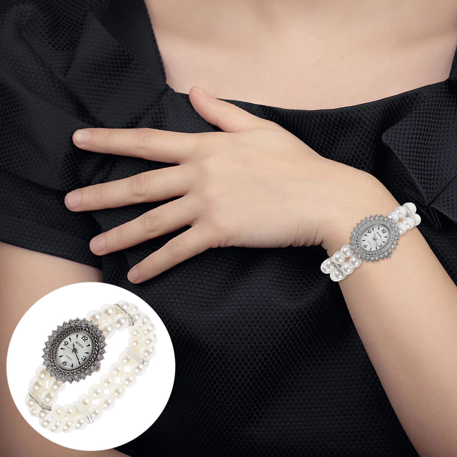 Reloj de pulsera con diseño de perlas para mujer, reloj de negocios elegante para niñas, relojes de pulsera para damas