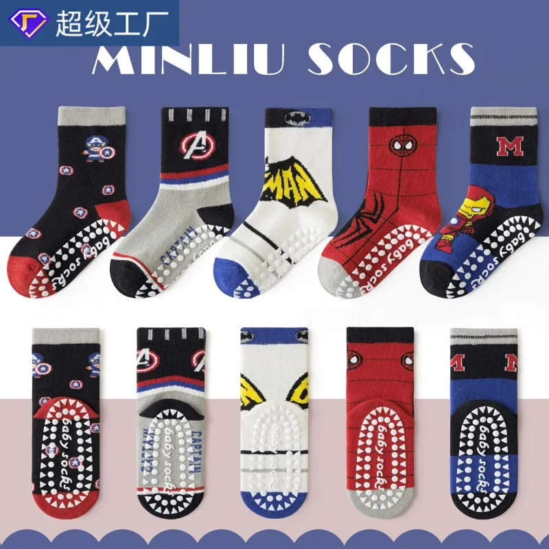 5 Pairs Marvel Kids Socks Spider-Man Kawaii Winter Cartoon Children Mid-length Socks Cotton Non-slip Thicken Sock for Boys Gifts