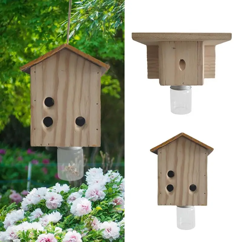 

Wooden Bee Trap Outdoor Reusable Portable Wasp Catcher Non-toxic Pests Control Garden Patio Bee Trap for Home Farm Yard Supplies