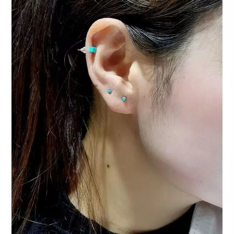 Minimalism 18k Gold Plated Eco-friendly Metal Turquoise Ear Stud Tiny Piercing Fine Jewelry for Female Male Basic Gems Earrings
