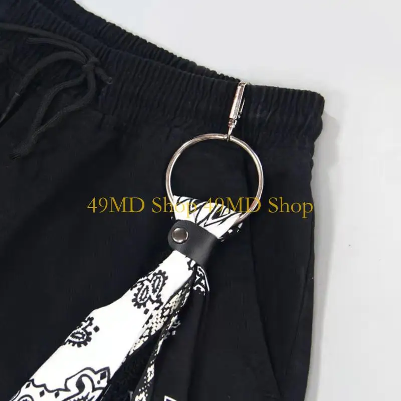 

49MD Бандана с узором пейсли, платок-кошелек, цепочка на ленте, байкерский платок, джинсовые брюки, брелок