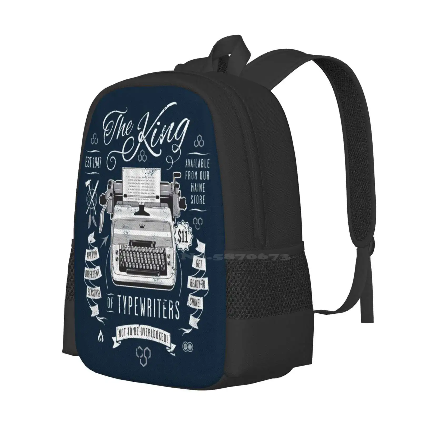 The King Of Typewriters Teen College Student Backpack Pattern Design Bags Horror Writer Books King Story Stories Cool Retro