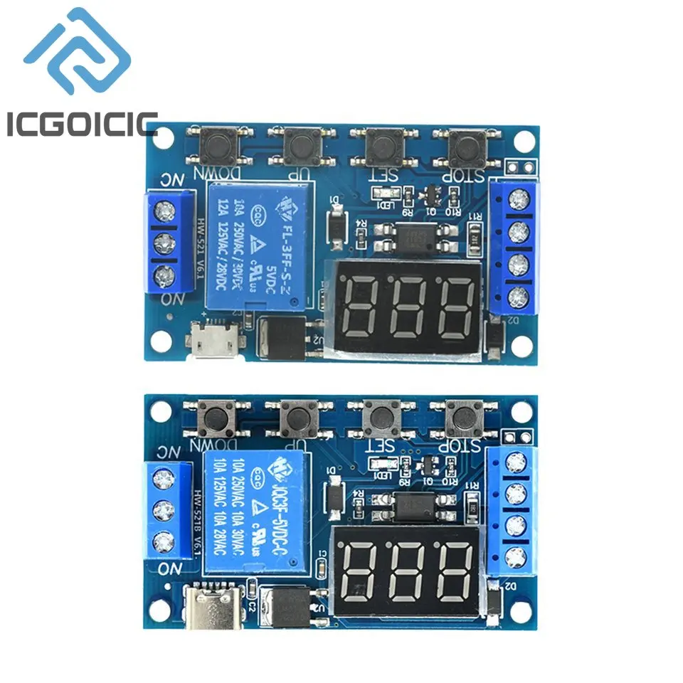 1 Channel 5V Relay 6-30V Relay Module OFF/ON Switch Trigger Time Delay Circuit Timer Cycle 999 minutes Adjustable XY-J02